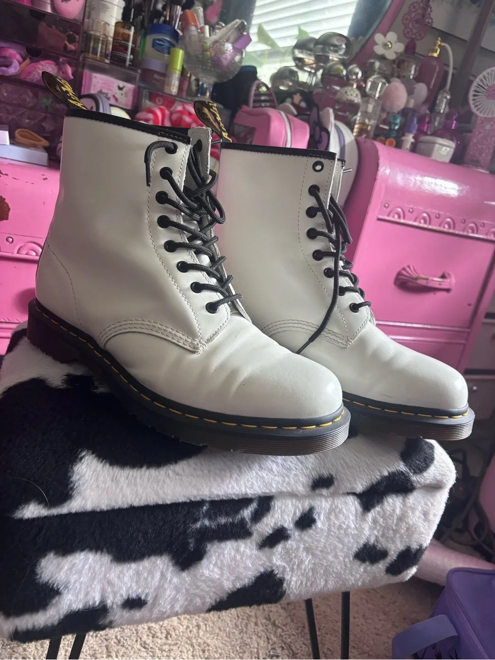 Dr. Martens White Smooth Leather 8-Eye Lace-Up Boots